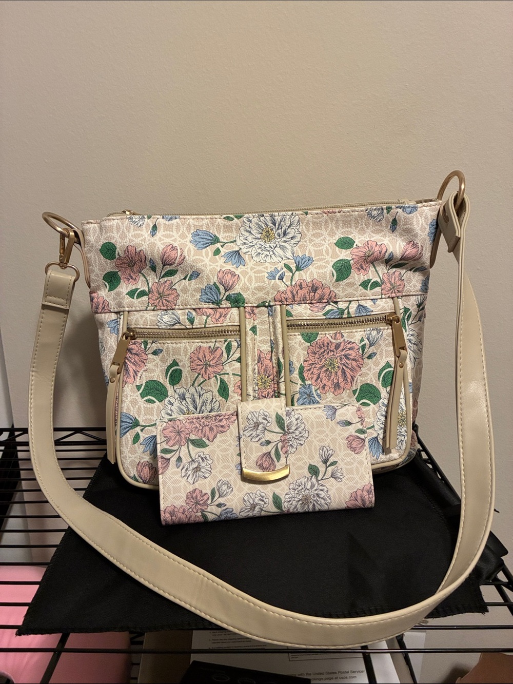 Like New Floral Crossbody Bag and Wallet Set - Faux Pebble Leather